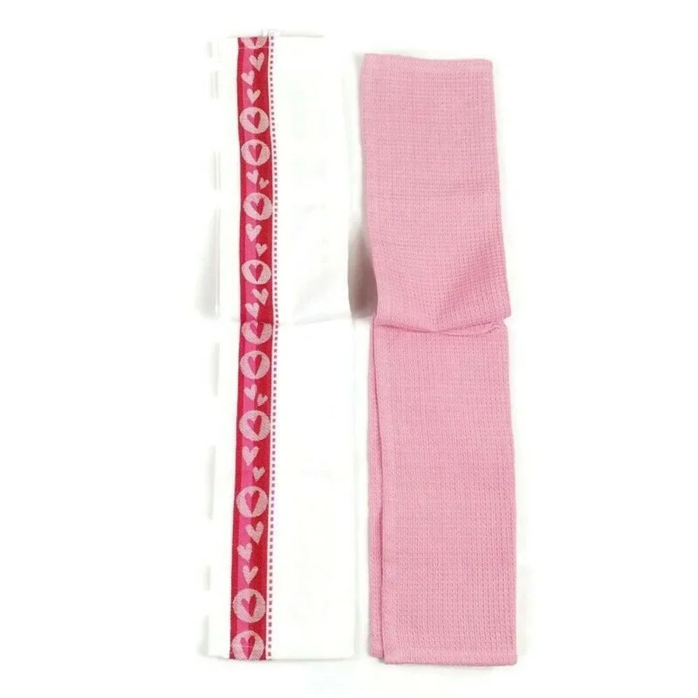Kane Home Pink White Valentine Theme Kitchen Towel Set Two-Piece NWT